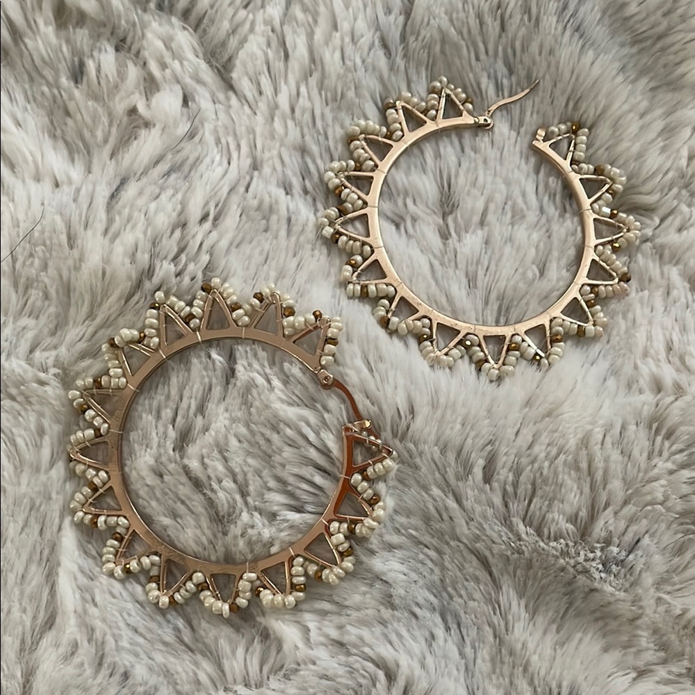 Elegant Gold and Cream Hoop Earrings